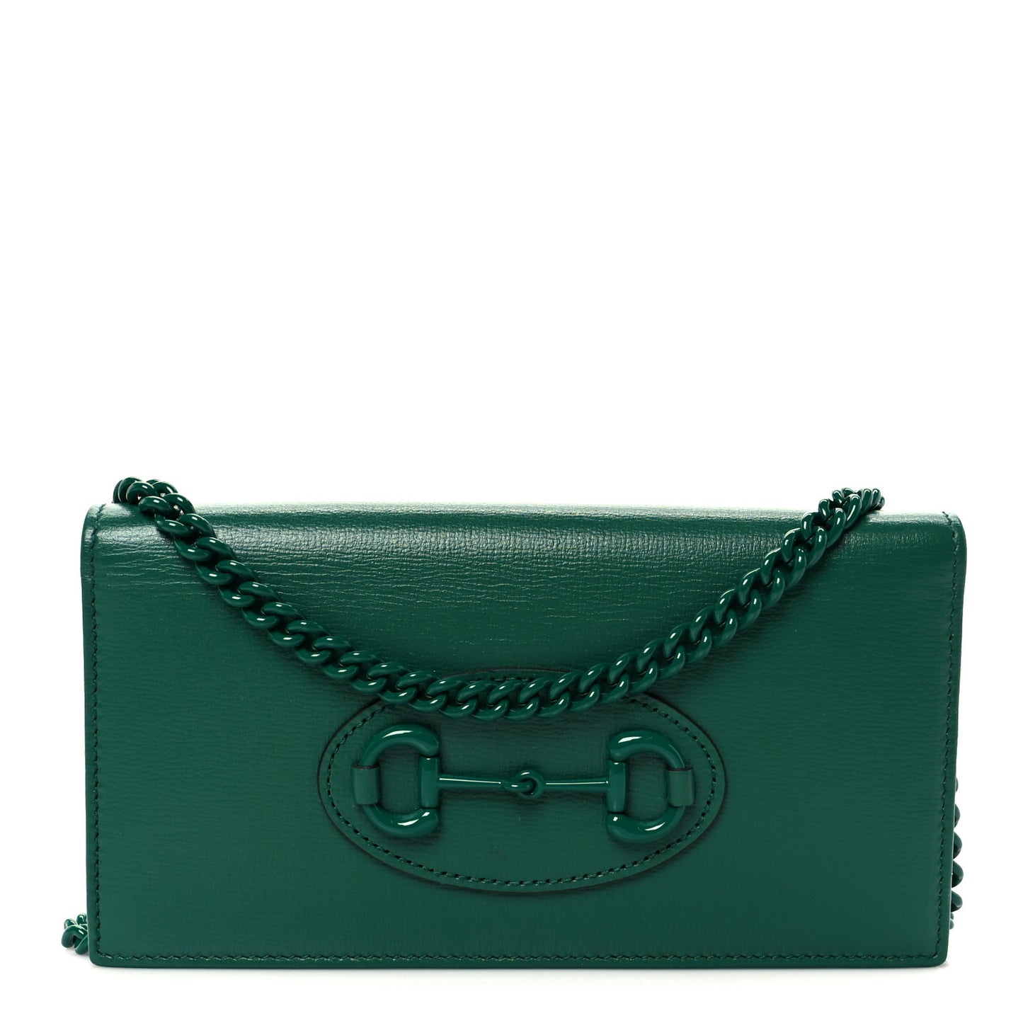 Azalea Calfskin Enamel Horsebit 1955 Wallet On Chain Emerald Green