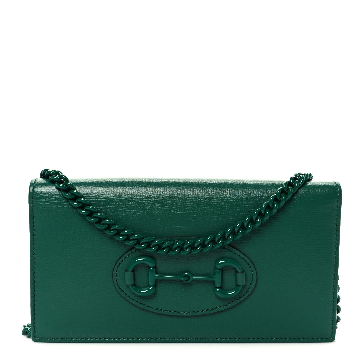 Gucci Azalea Calfskin Enamel Horsebit 1955 Wallet On Chain Emerald Green 1 of 19