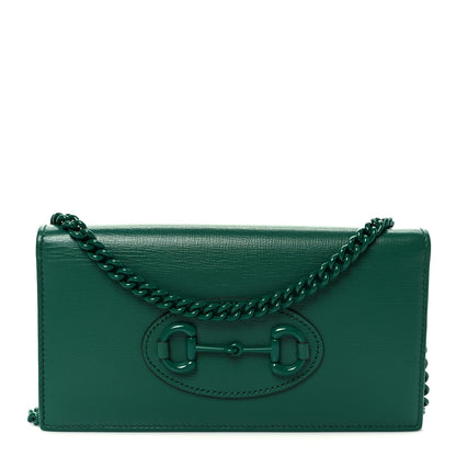 Gucci Azalea Calfskin Enamel Horsebit 1955 Wallet On Chain Emerald Green 1 of 19