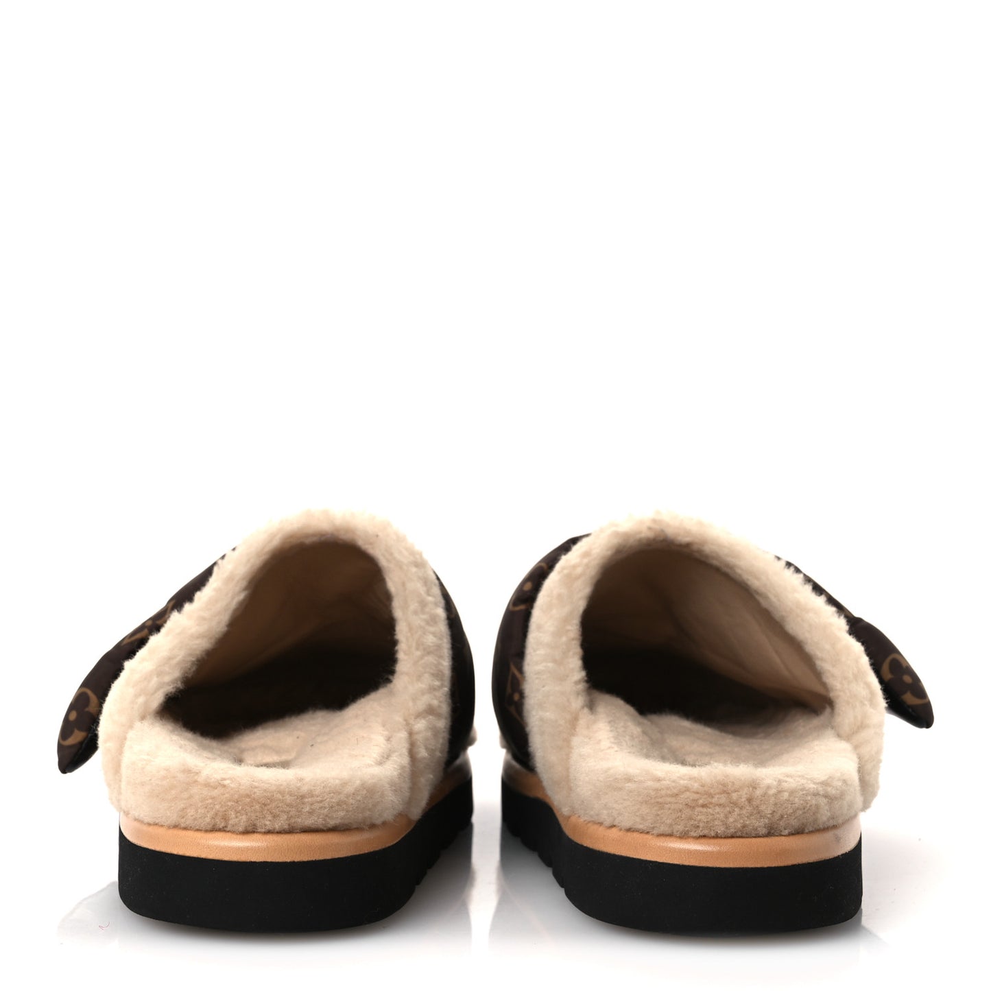 Nylon Monogram Shearling Pillow Comfort Mules 38 Cacao Brown