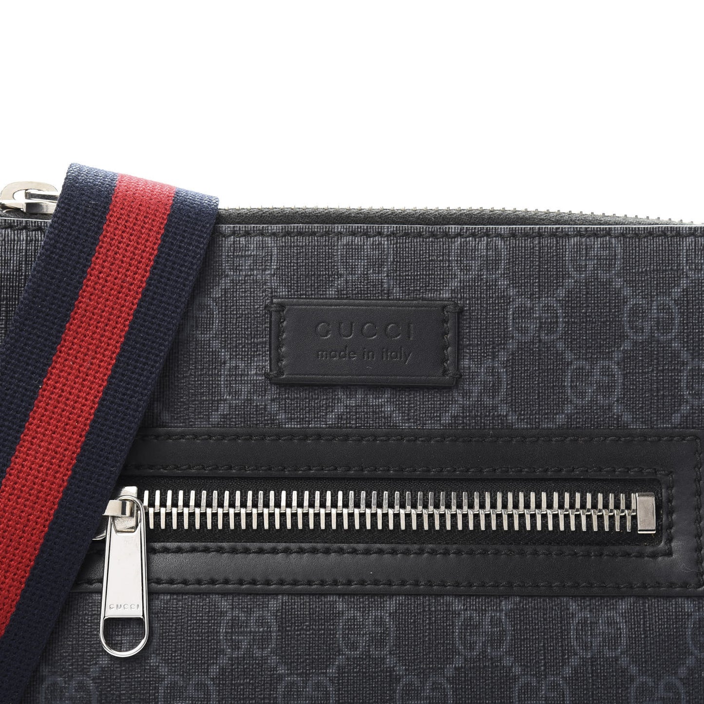 GG Supreme Monogram Web Small Flat Messenger Bag Black Grey