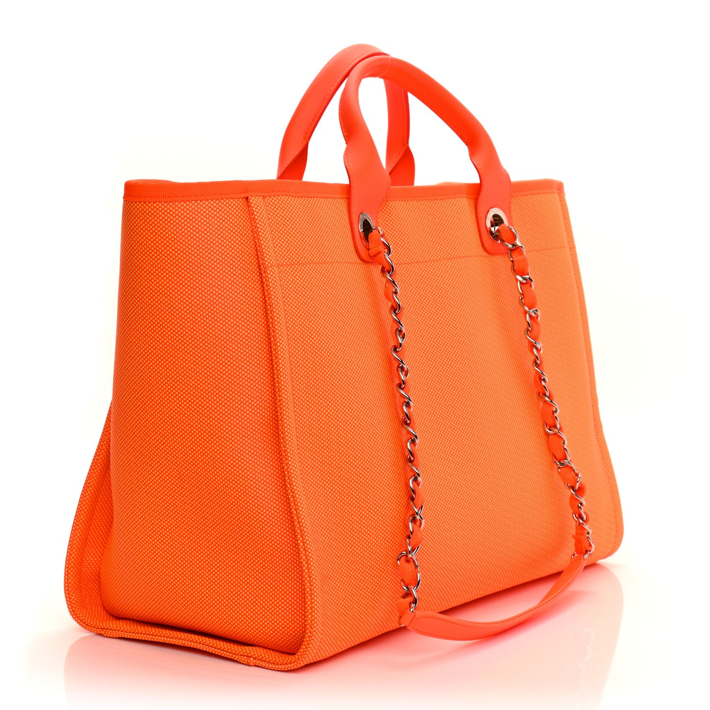 Mixed Fibers Calfskin Deauville Medium Tote Orange Yellow