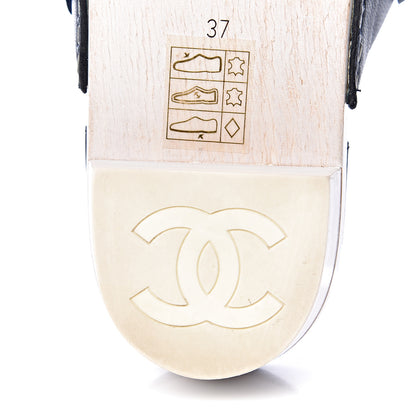 Chanel Lambskin Camellia Sandals 37 Navy Blue 11 of 15