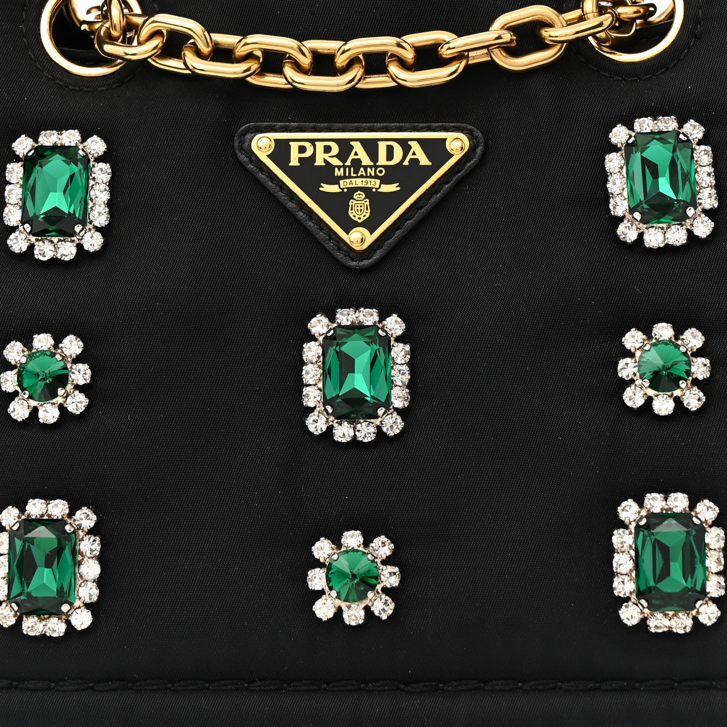 Tessuto Nylon Crystal Chain Flap Shoulder Bag Black