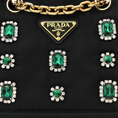 Prada Tessuto Nylon Crystal Chain Flap Shoulder Bag Black 7 of 12