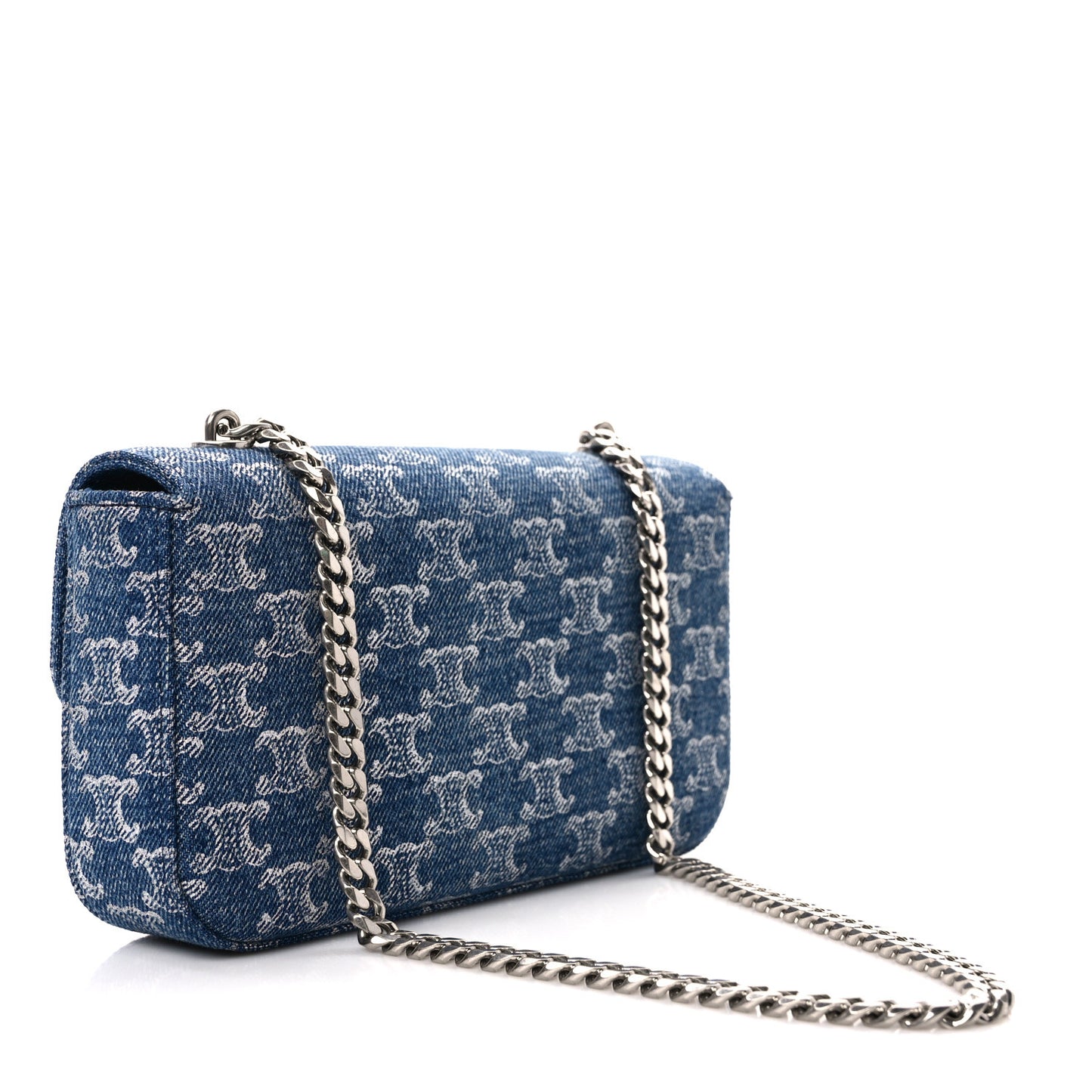 Denim Triomphe Claude Chain Shoulder Bag Blue Silver
