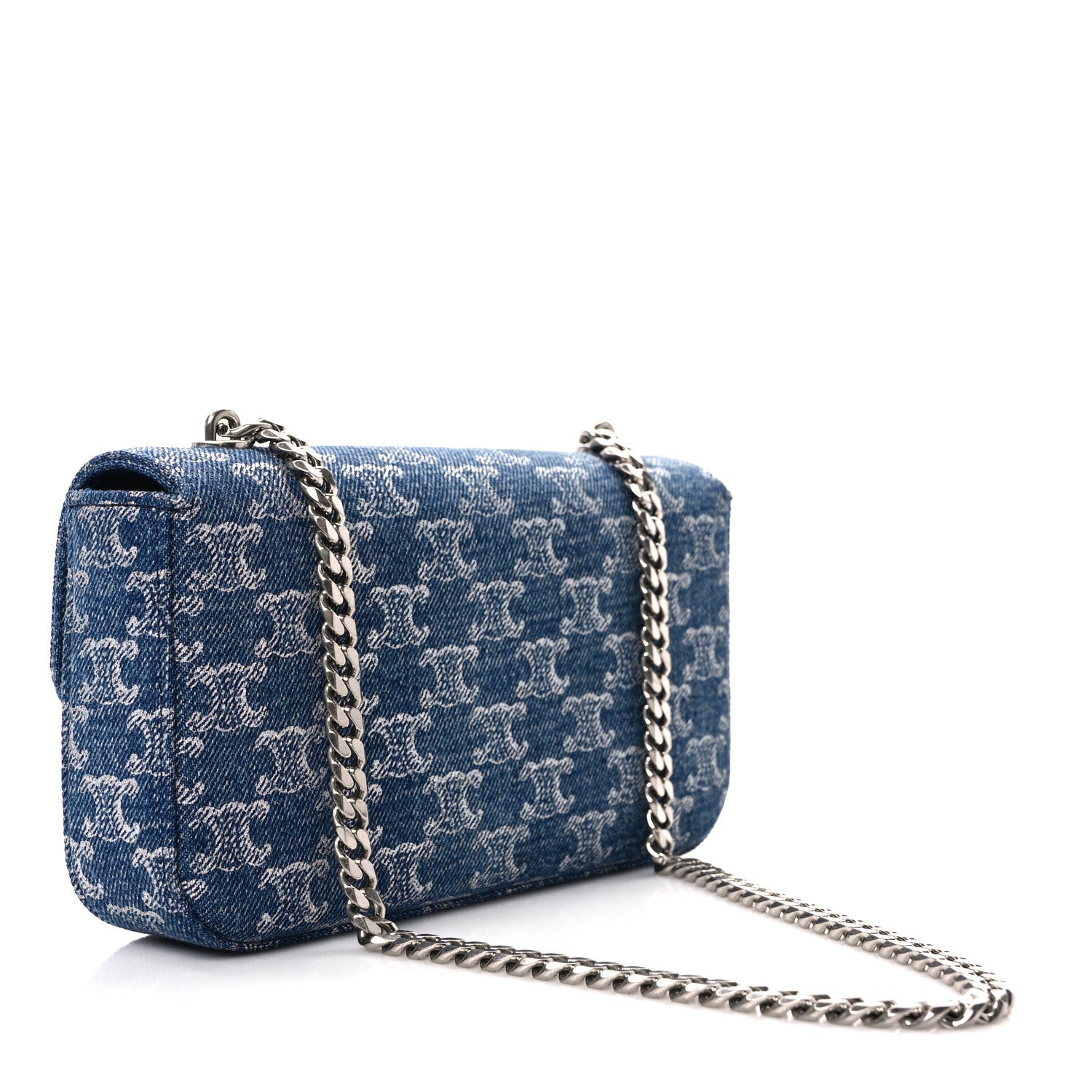 Celine Denim Triomphe Claude Chain Shoulder Bag Blue Silver 3 of 8