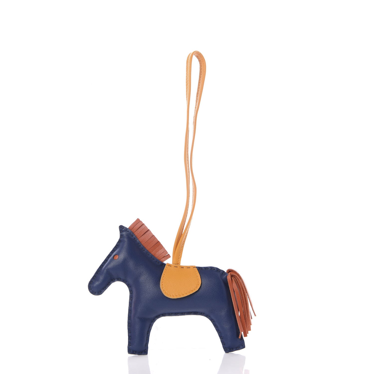 Hermes Milo Lambskin Grigri Rodeo Horse Bag Charm MM Bleu de Malte Cornaline Jaune D'Or 2 of 5