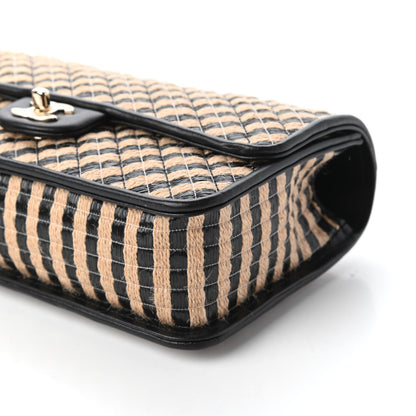 Chanel Raffia Jute Striped Medium Single Flap Black Beige 7 of 10