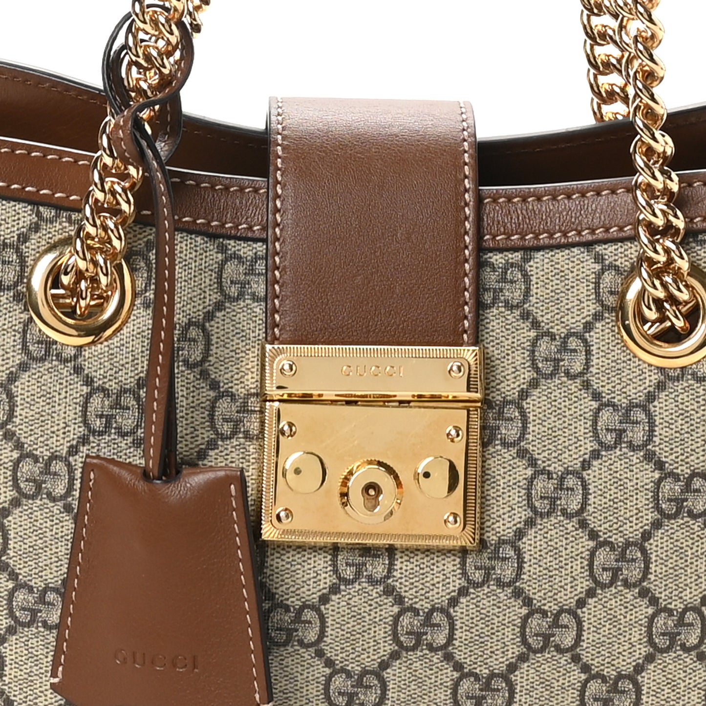 GG Supreme Monogram Calfskin Small Padlock Tote Beige Ebony Tuscany