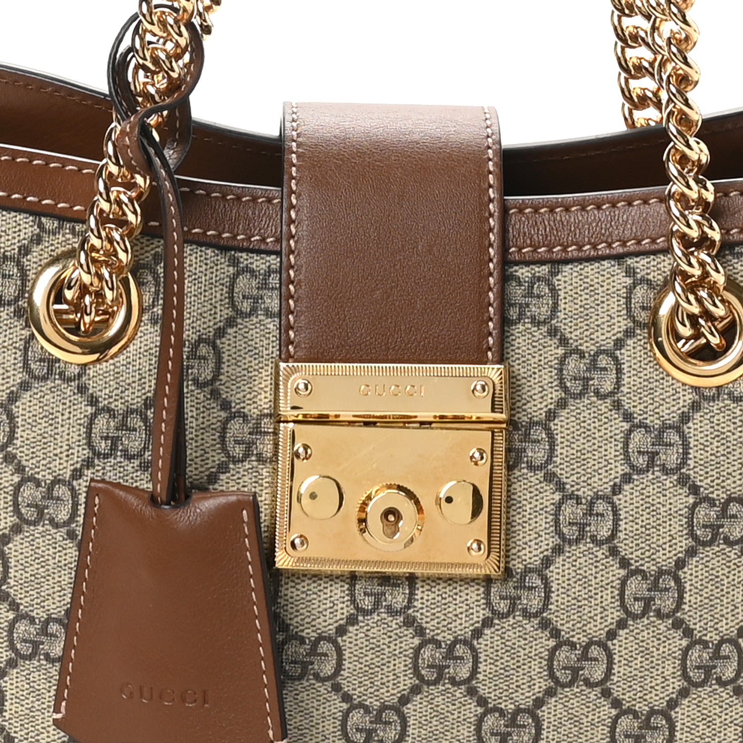 Gucci GG Supreme Monogram Calfskin Small Padlock Tote Beige Ebony Tuscany 8 of 10