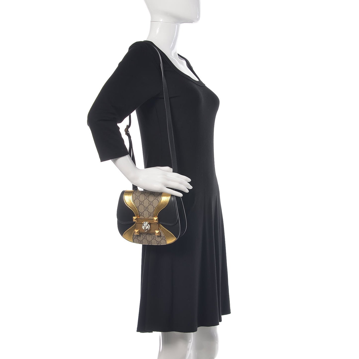GG Supreme Monogram Small Osiride Shoulder Bag Black Gold