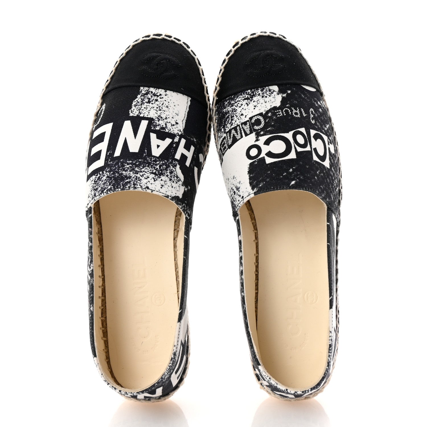 Chanel Printed Canvas Grosgrain 31 Rue Cambon Espadrilles 38 Black White 2 of 11