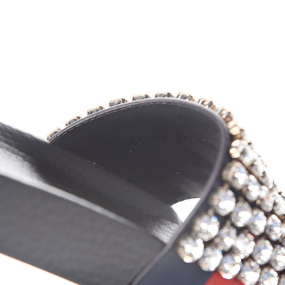 Gucci Calfskin Crystal Embellished Web Slide Sandals 37 Blue Red 7 of 8