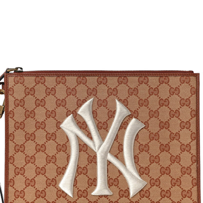 Gucci X MLB GG Monogram NY Yankees Zip Wristlet Pouch Beige Ruggine Ivory 8 of 11