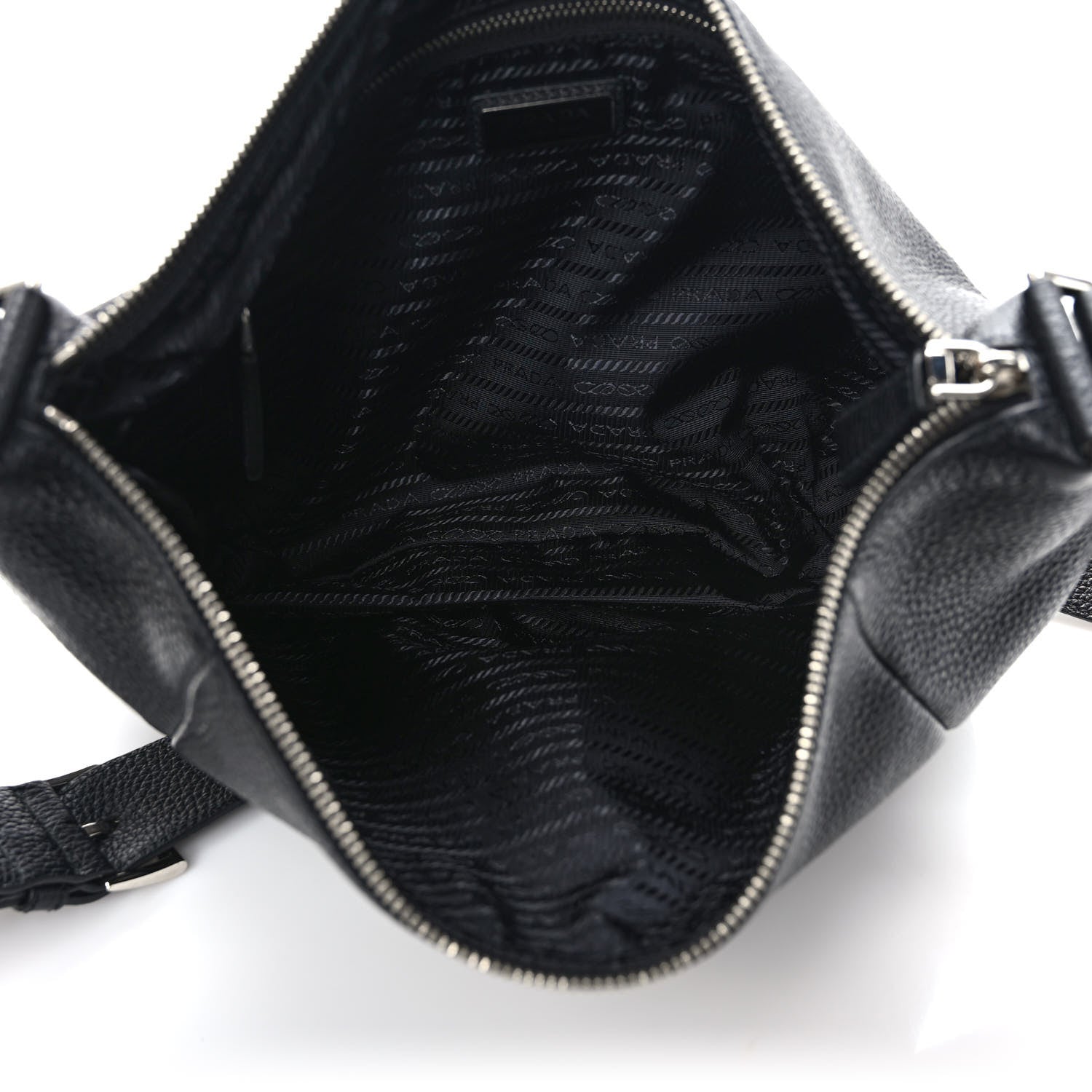 Prada Vitello Daino Triangle Logo Embossed Shoulder Bag Black 5 of 10