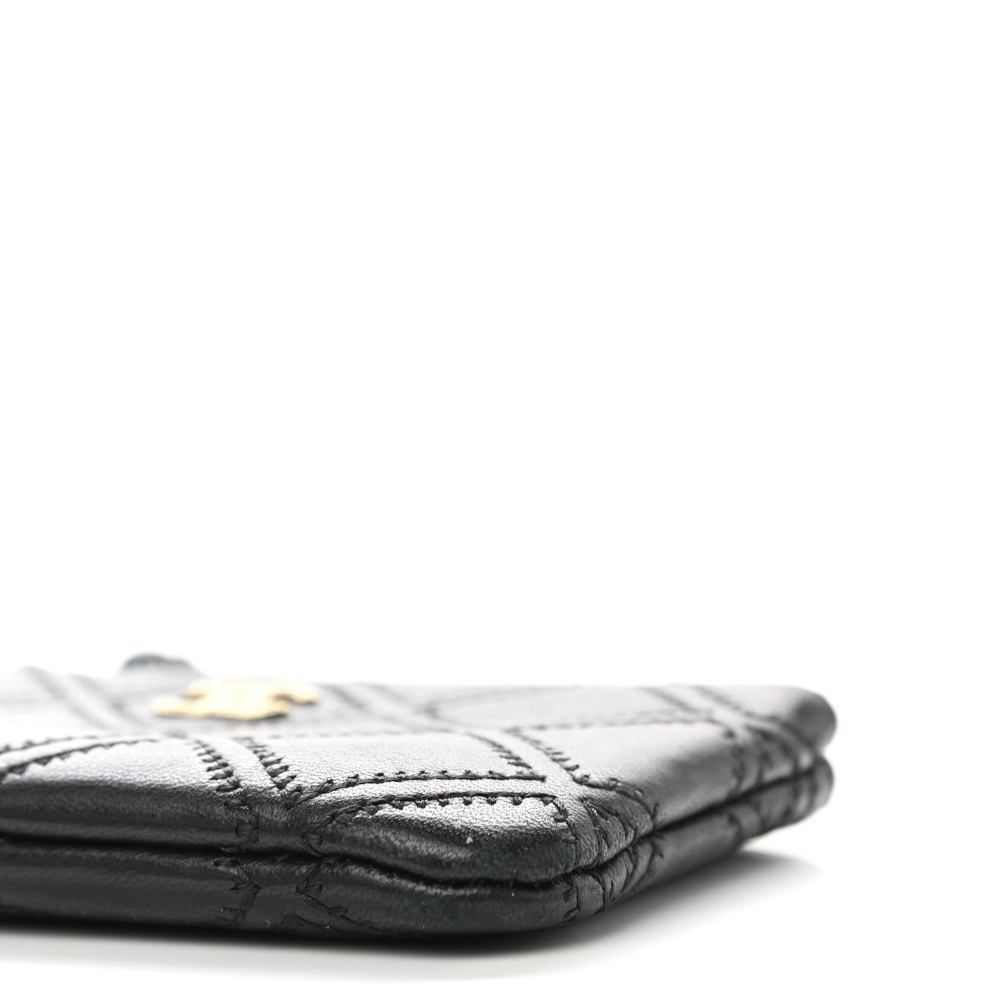 Lambskin Stitched Small Cosmetic Case Black
