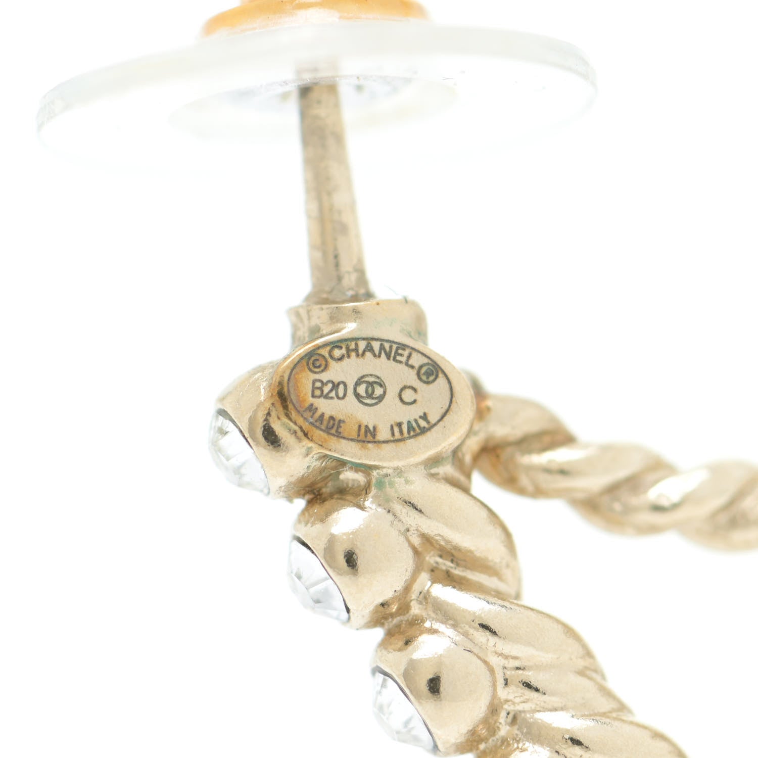 Chanel Crystal Pearl CC Drop Hoop Earrings Gold Pearly White 4 of 5