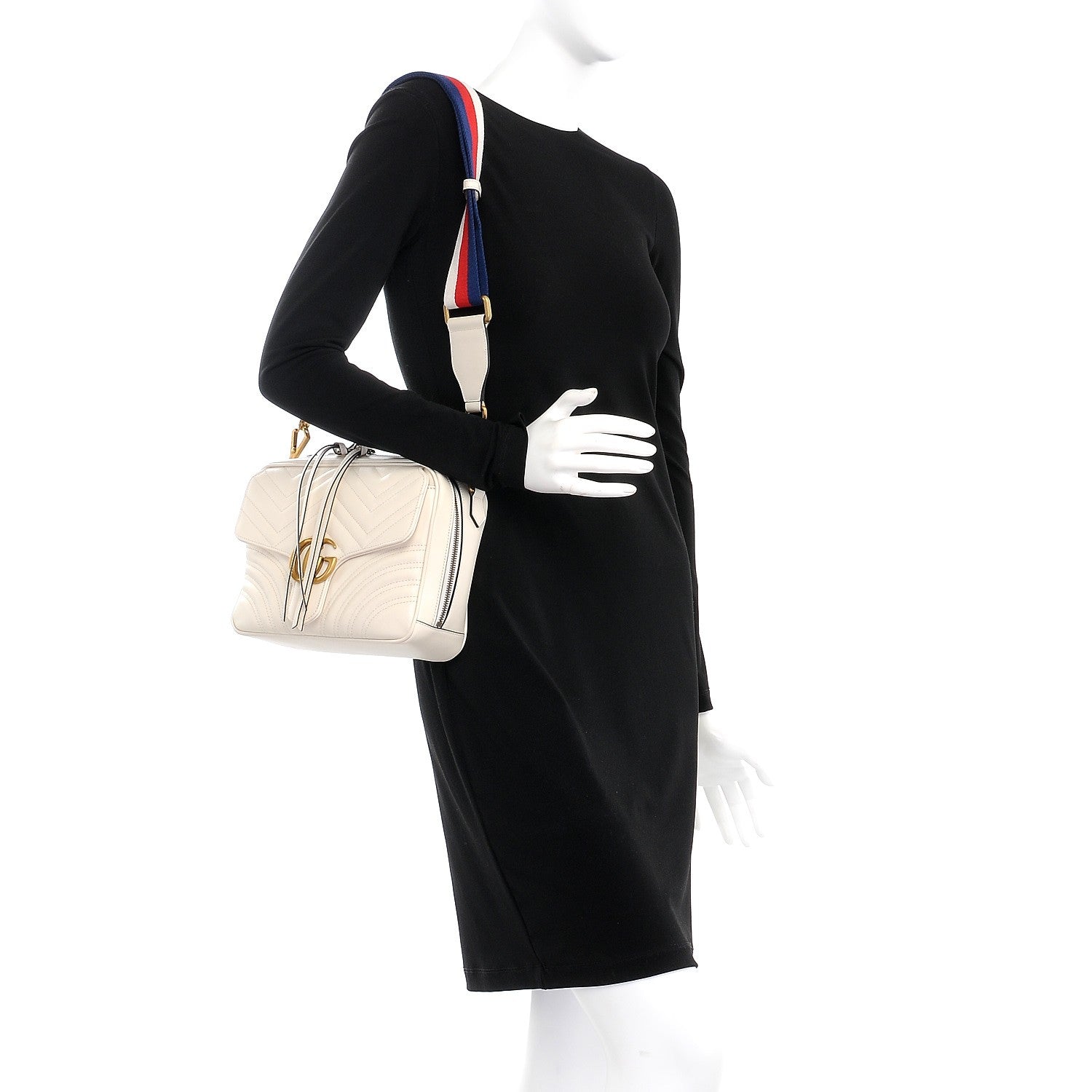 Gucci Calfskin Matelasse Sylvie Web Small GG Marmont Top Handle Shoulder Bag White 2 of 8