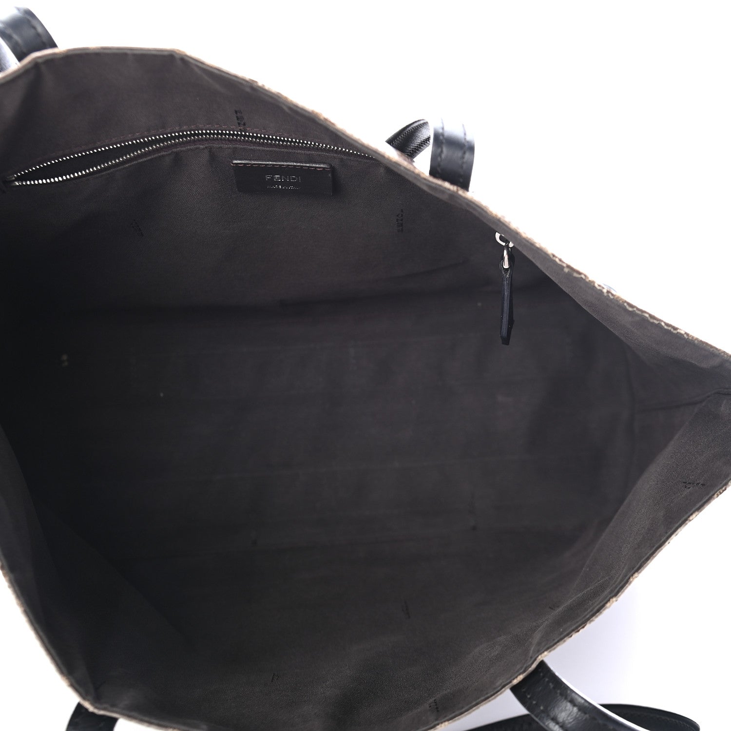 Fendi Glazed Fabric Vitello Century FF 1974 Stamp Patch Shopping Tote Mogano Panna Black 5 of 11