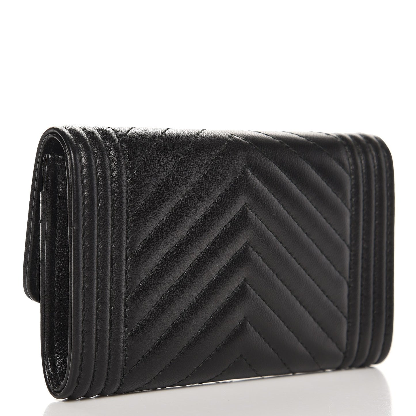 Lambskin Chevron Quilted Boy Card Holder Wallet Black