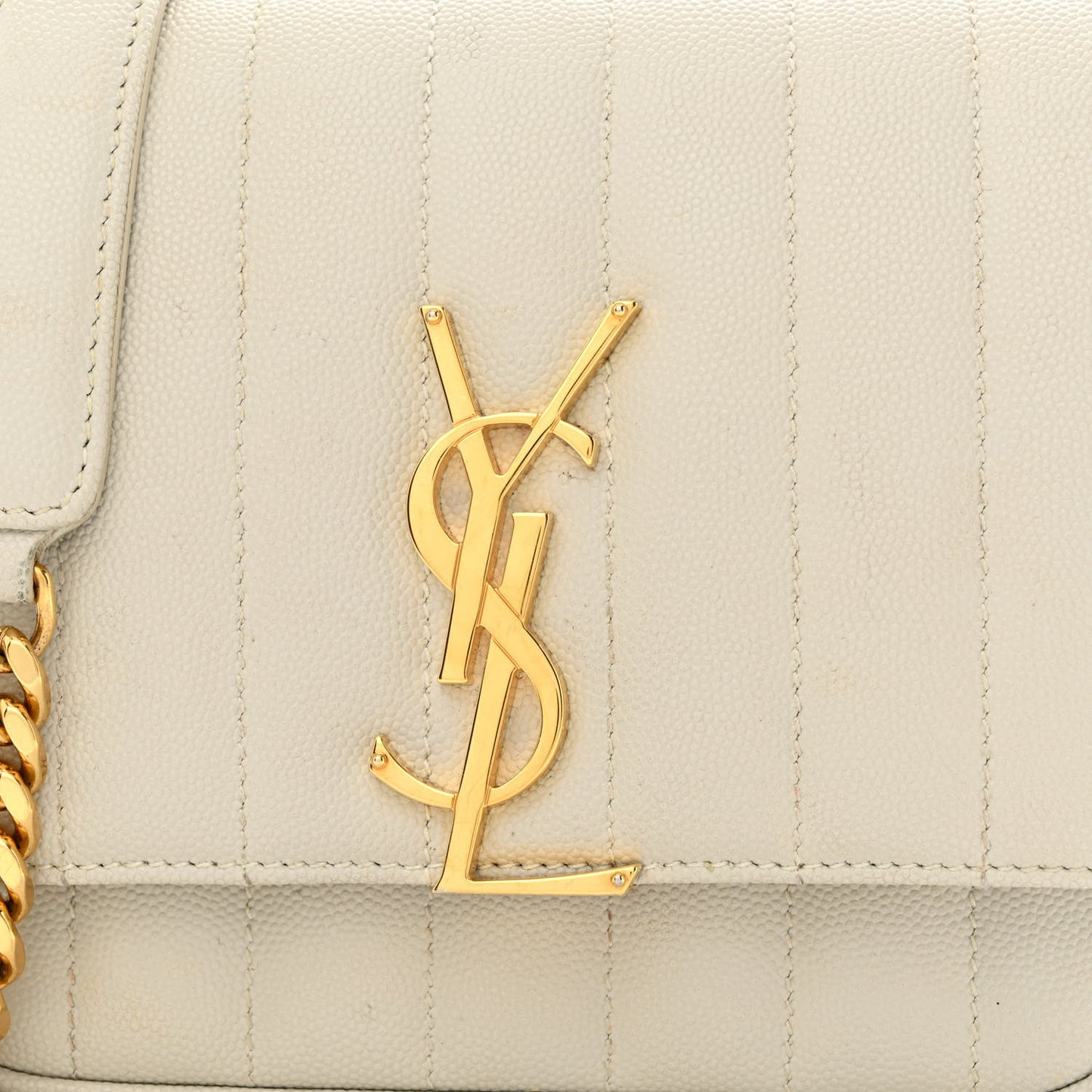 Grain De Poudre Matelasse Monogram Small Vicky Chain Bag White