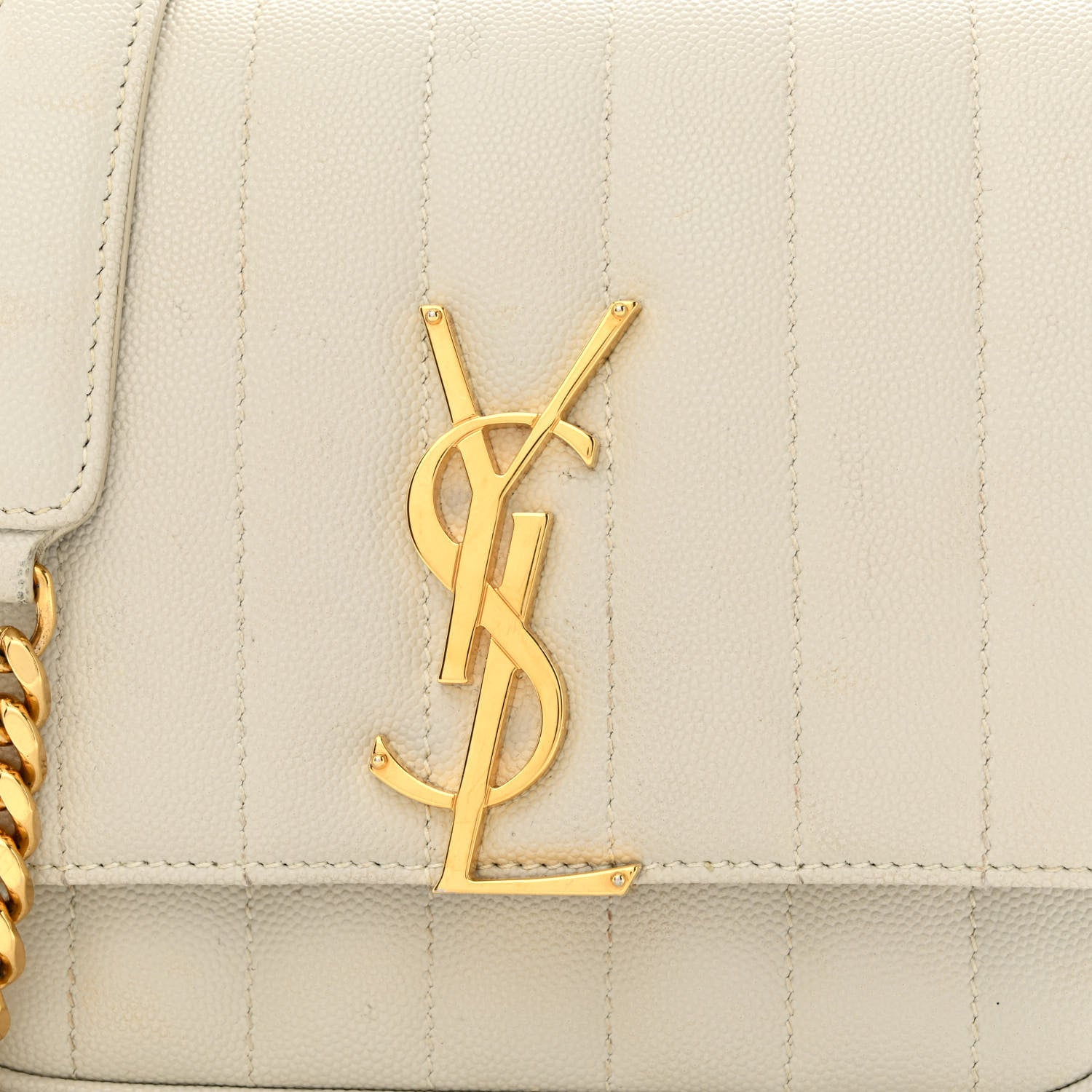 Saint Laurent Grain De Poudre Matelasse Monogram Small Vicky Chain Bag White 8 of 12