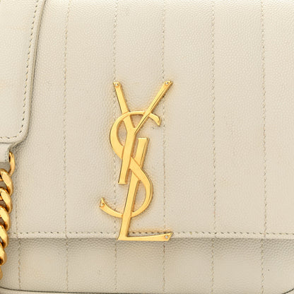 Saint Laurent Grain De Poudre Matelasse Monogram Small Vicky Chain Bag White 8 of 12