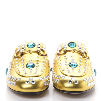 Gucci Metallic Nappa Crystal Womens Princetown Slippers 35.5 Gold 2 of 9