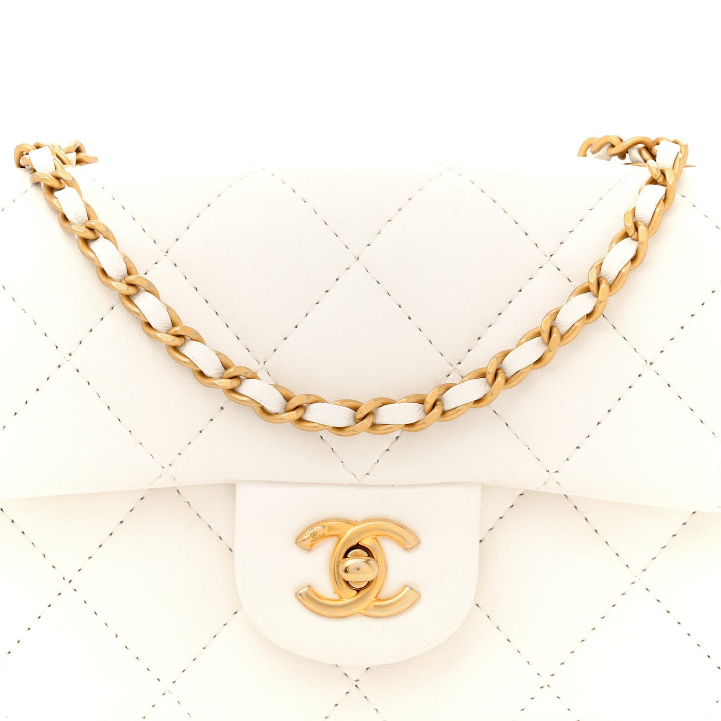 Lambskin Quilted Mini Heart Charms Flap White
