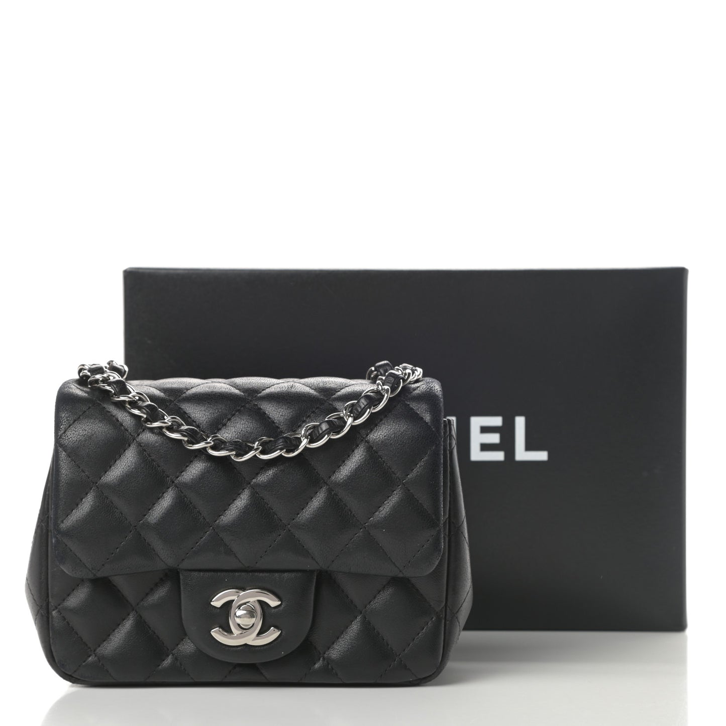 Lambskin Quilted Mini Square Flap Black