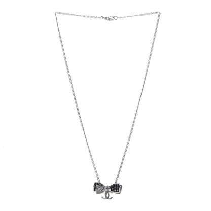 Chanel Crystal CC Bow Necklace Silver Black 3 of 6