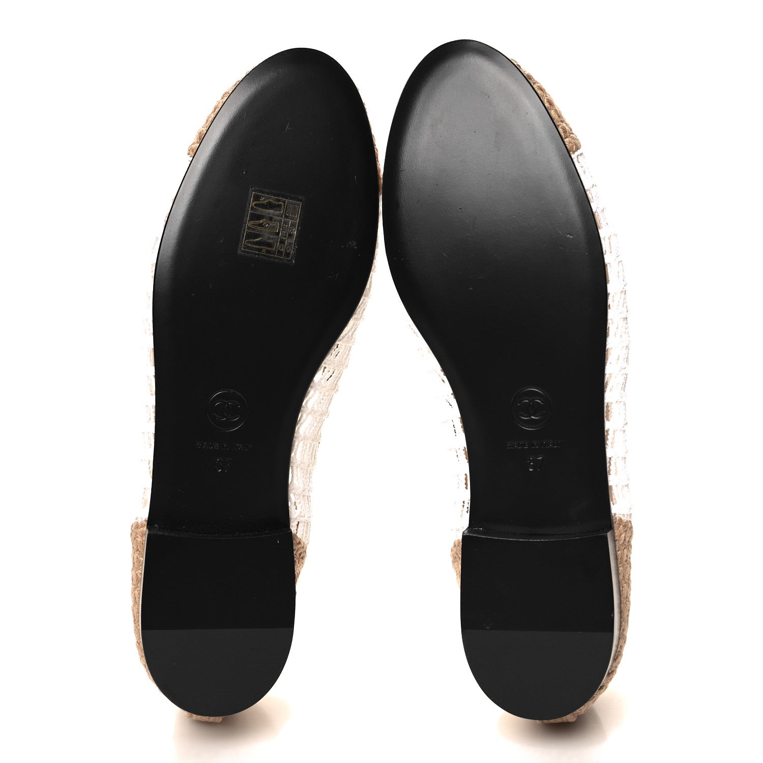 Chanel Raffia Cap Toe Ballerina Flats 37 Beige White 6 of 9