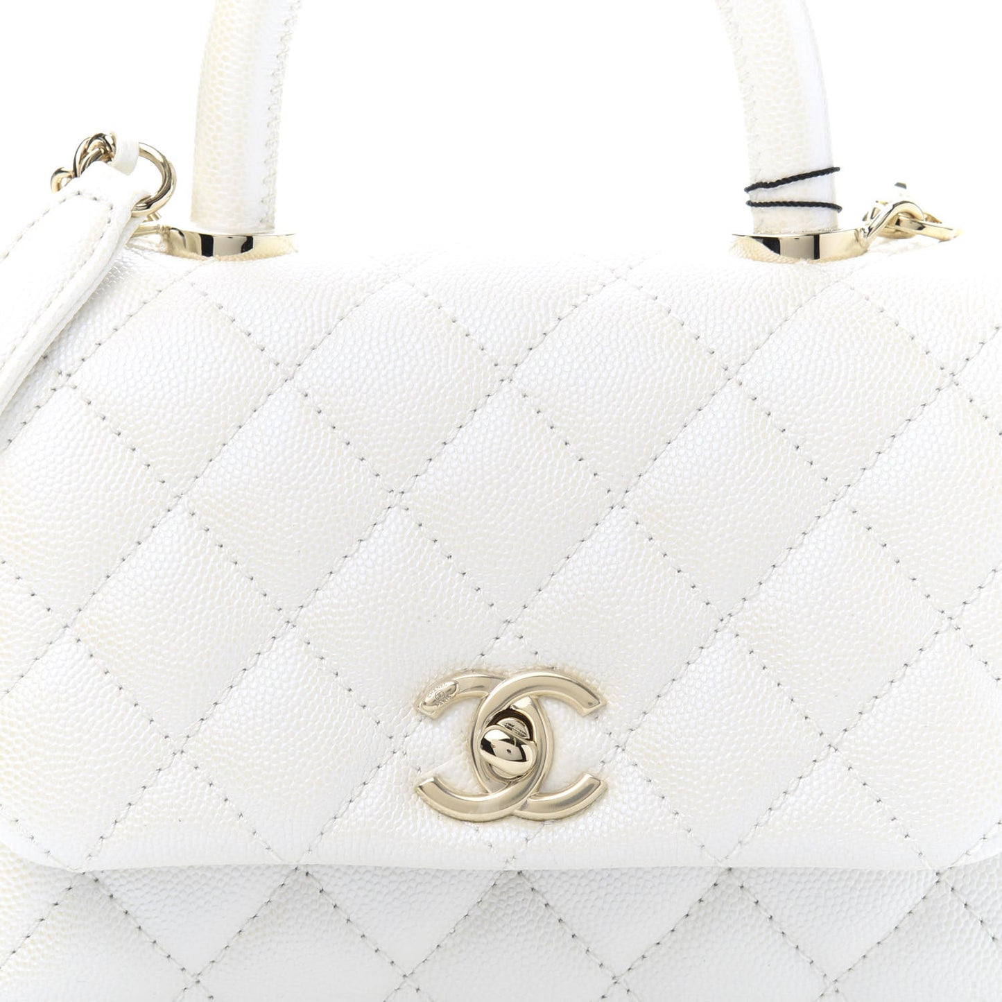 Iridescent Caviar Quilted Extra Mini Coco Handle Flap Ivory