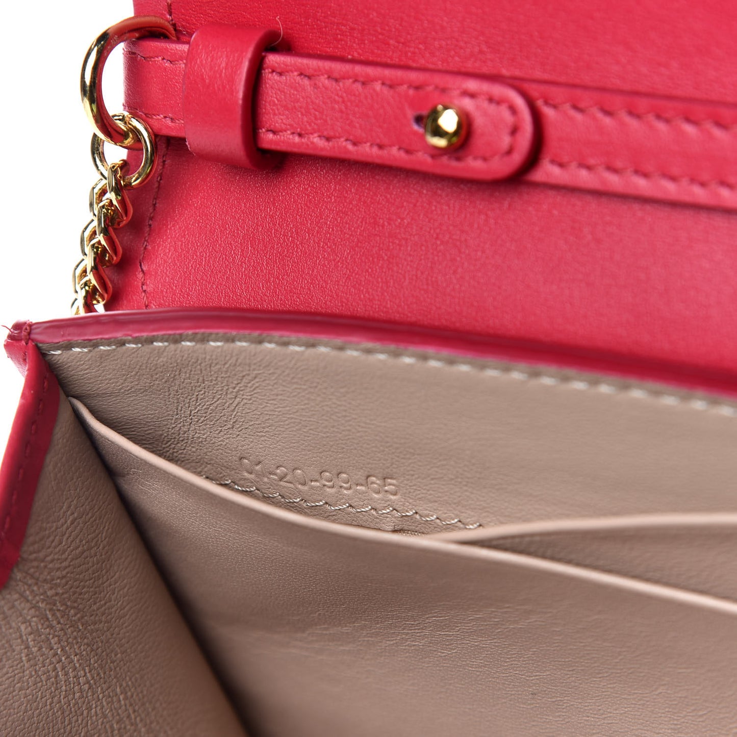 Shiny Grained Calfskin Aby Wallet on Chain Crimson Pink