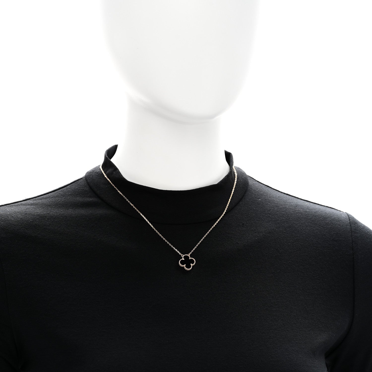 Van Cleef & Arpels 18K Yellow Gold Black Onyx Vintage Alhambra Pendant Necklace 2 of 6