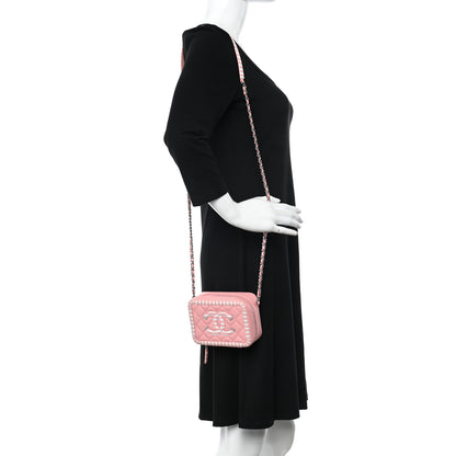 Chanel Caviar Quilted Striped CC Filigree Clutch With Chain Pink White 2 of 11