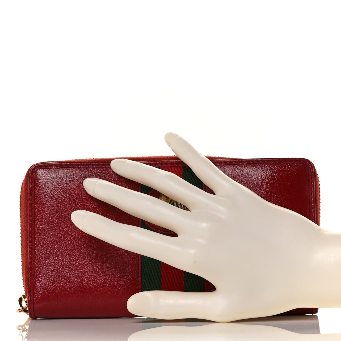 Calfskin Web Rajah Zip Around Wallet Romantic Cherry