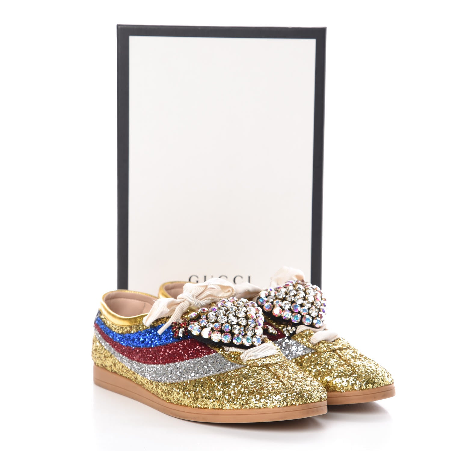 Gucci Glitter Fabric Pierced Heart Falacer Sneakers 39 Gold 10 of 10