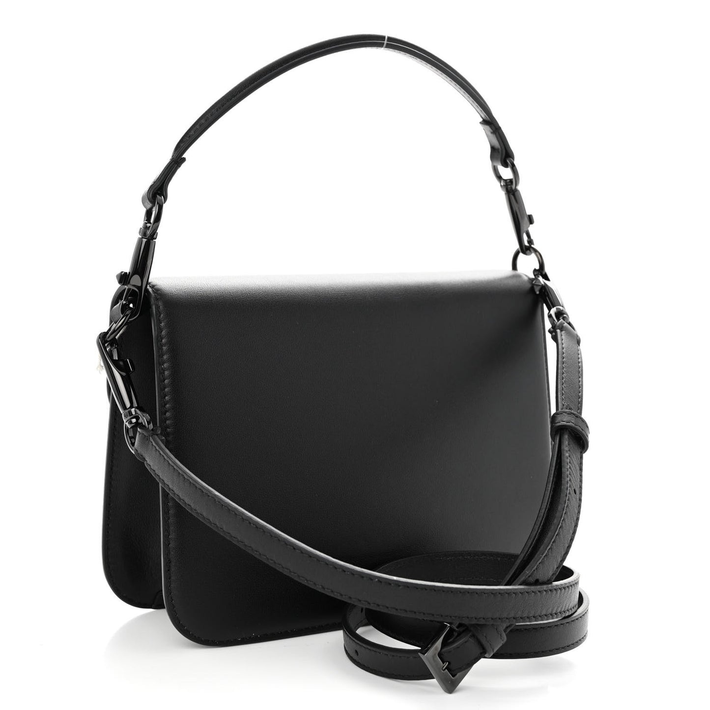 Calfskin Monochrome VLogo Loco Flap Shoulder Bag Black