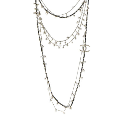 Chanel Pearl Crystal Lambskin CC Multi Strand Necklace Light Gold Black 1 of 6