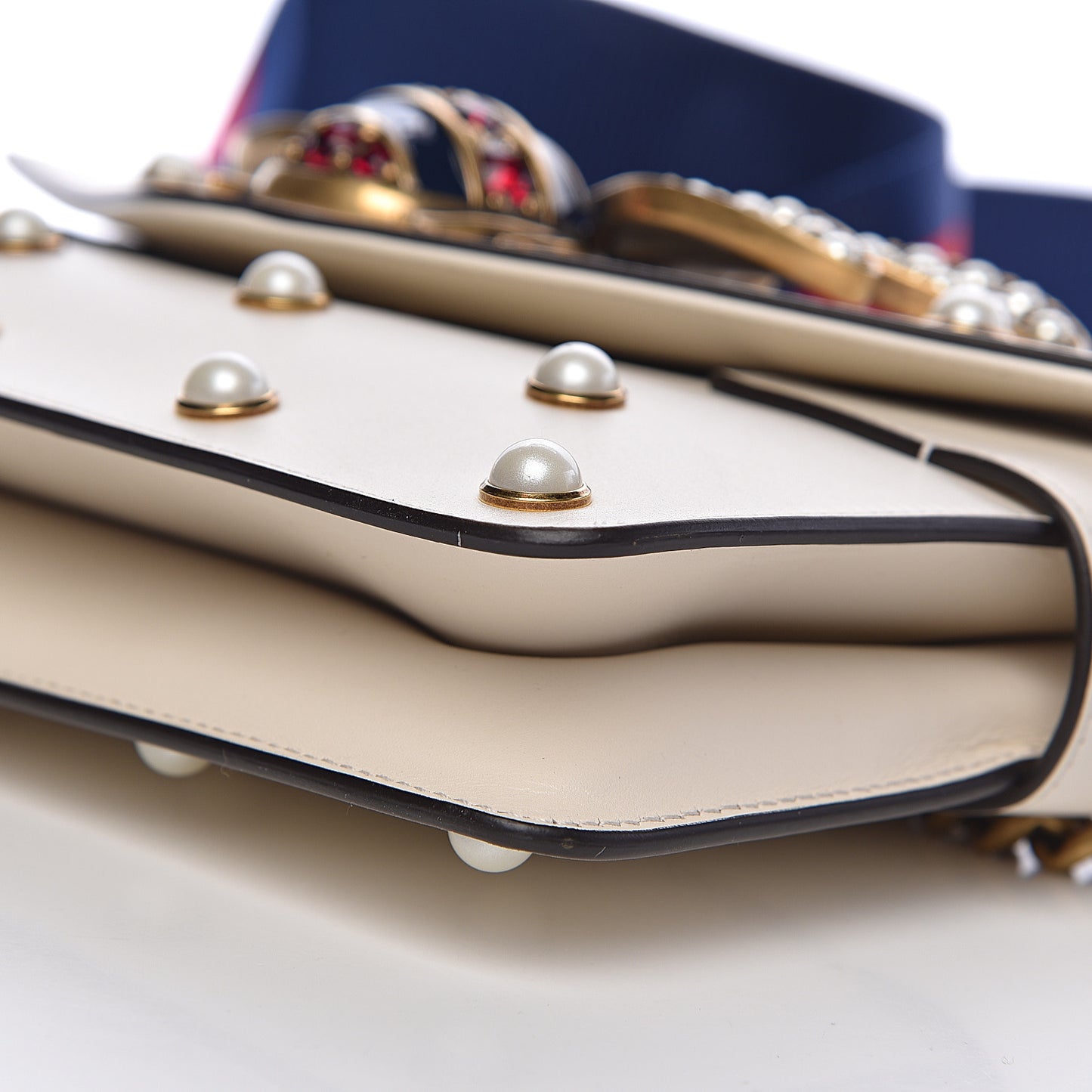 Nappa Pearl Studded Mini Queen Margaret Broadway Shoulder Bag Mystic White