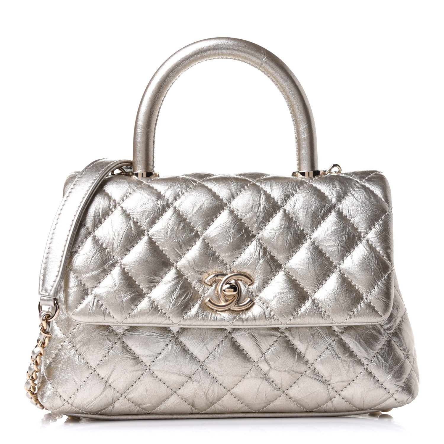 Chanel Metallic Aged Calfskin Quilted Mini Coco Handle Flap Gold 1 of 12