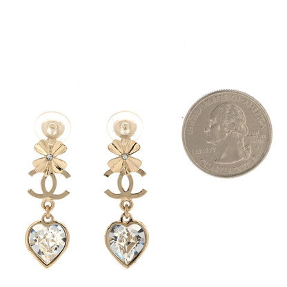 Chanel Metal Crystal CC Heart Drop Earrings Gold 2 of 5