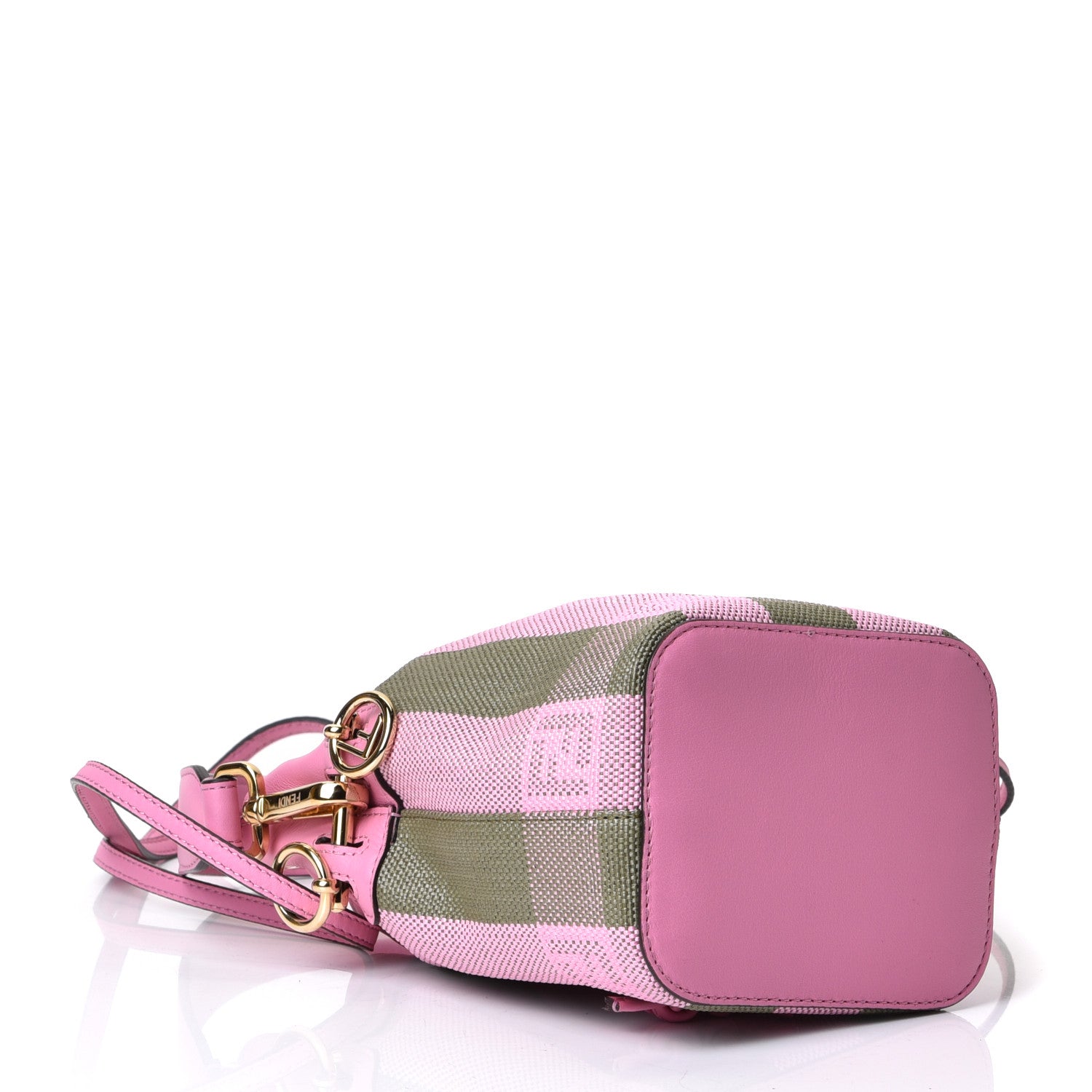 Fendi Raffia Vitello Seta F is Fendi Pequin Gingham Woven Mini Mon Tresor Bucket Bag Military Rosa Lollypop 6 of 10