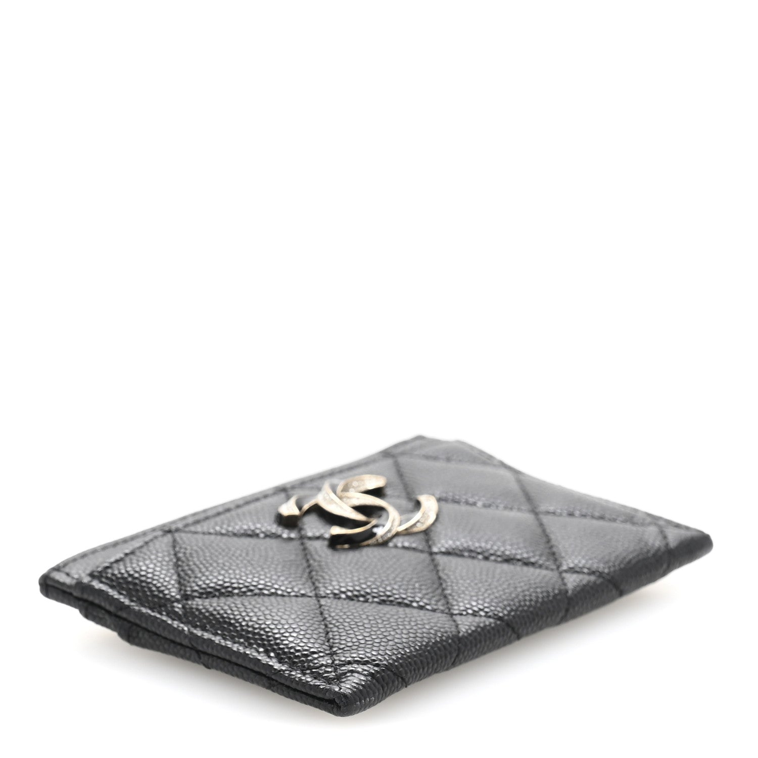 Chanel Caviar Quilted Crystal Enamel CC Card Holder Black 4 of 10