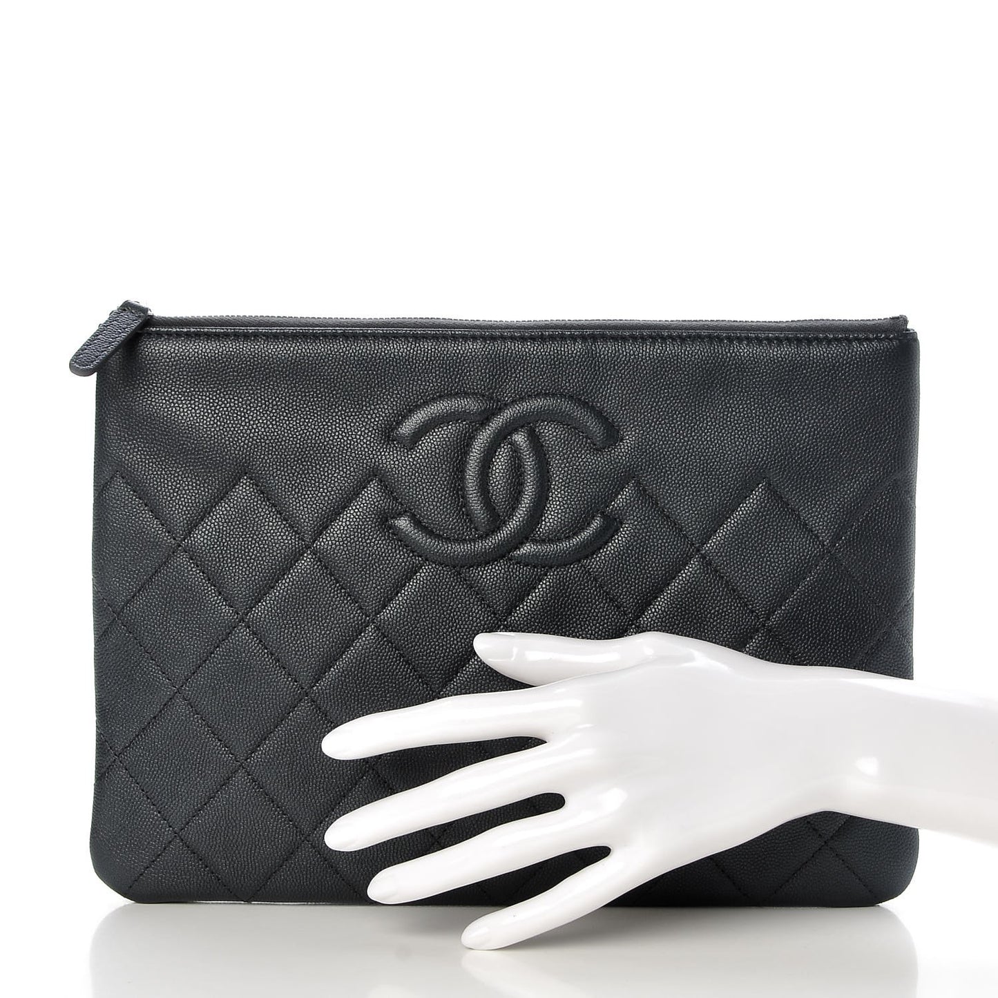 Metallic Caviar Quilted Medium Maxi CC Cosmetic Case Black