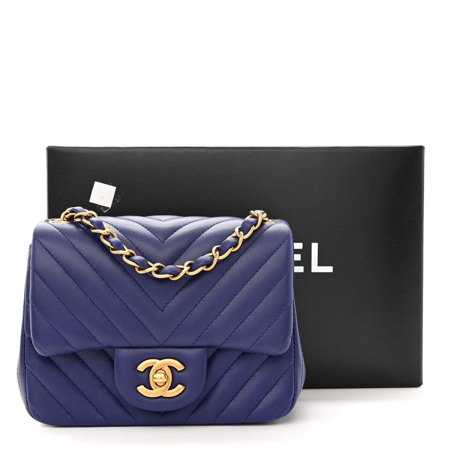 Lambskin Chevron Quilted Mini Square Flap Blue