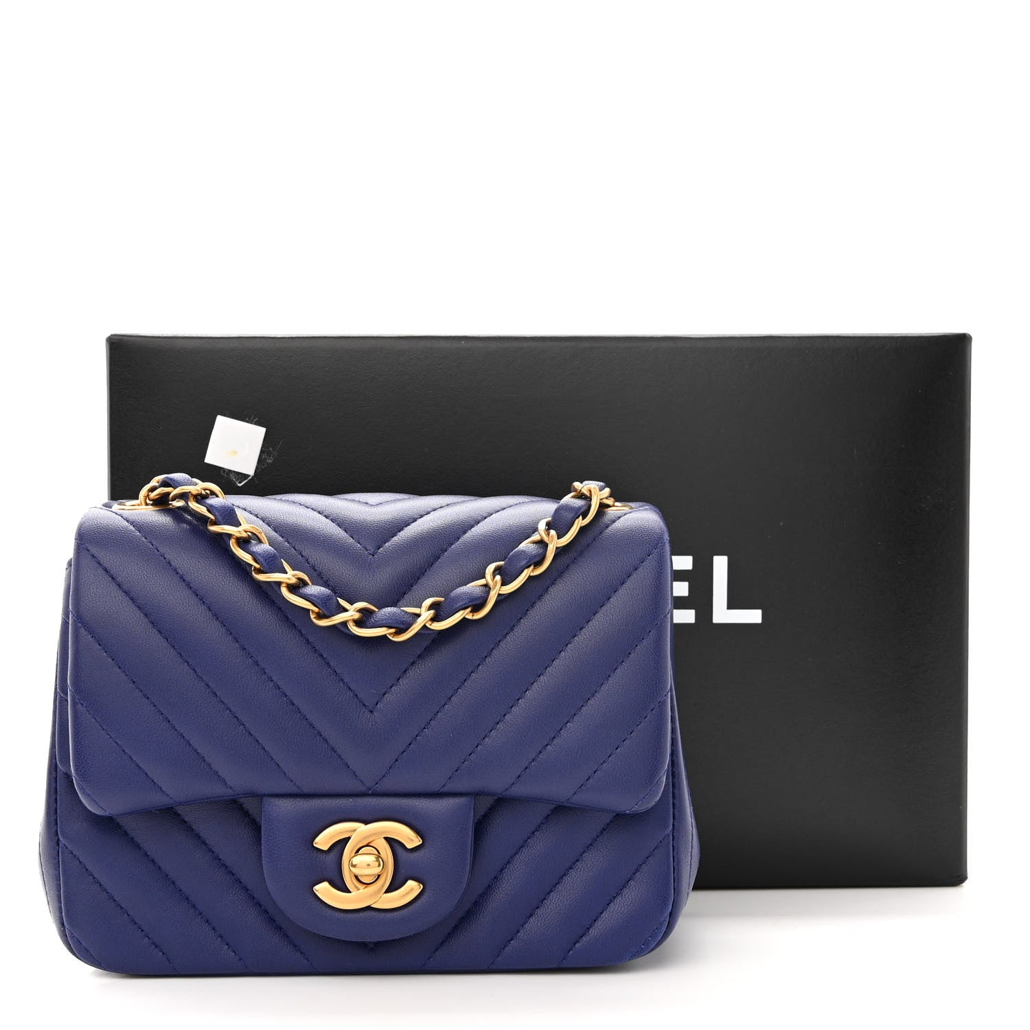 Chanel Lambskin Chevron Quilted Mini Square Flap Blue 11 of 11