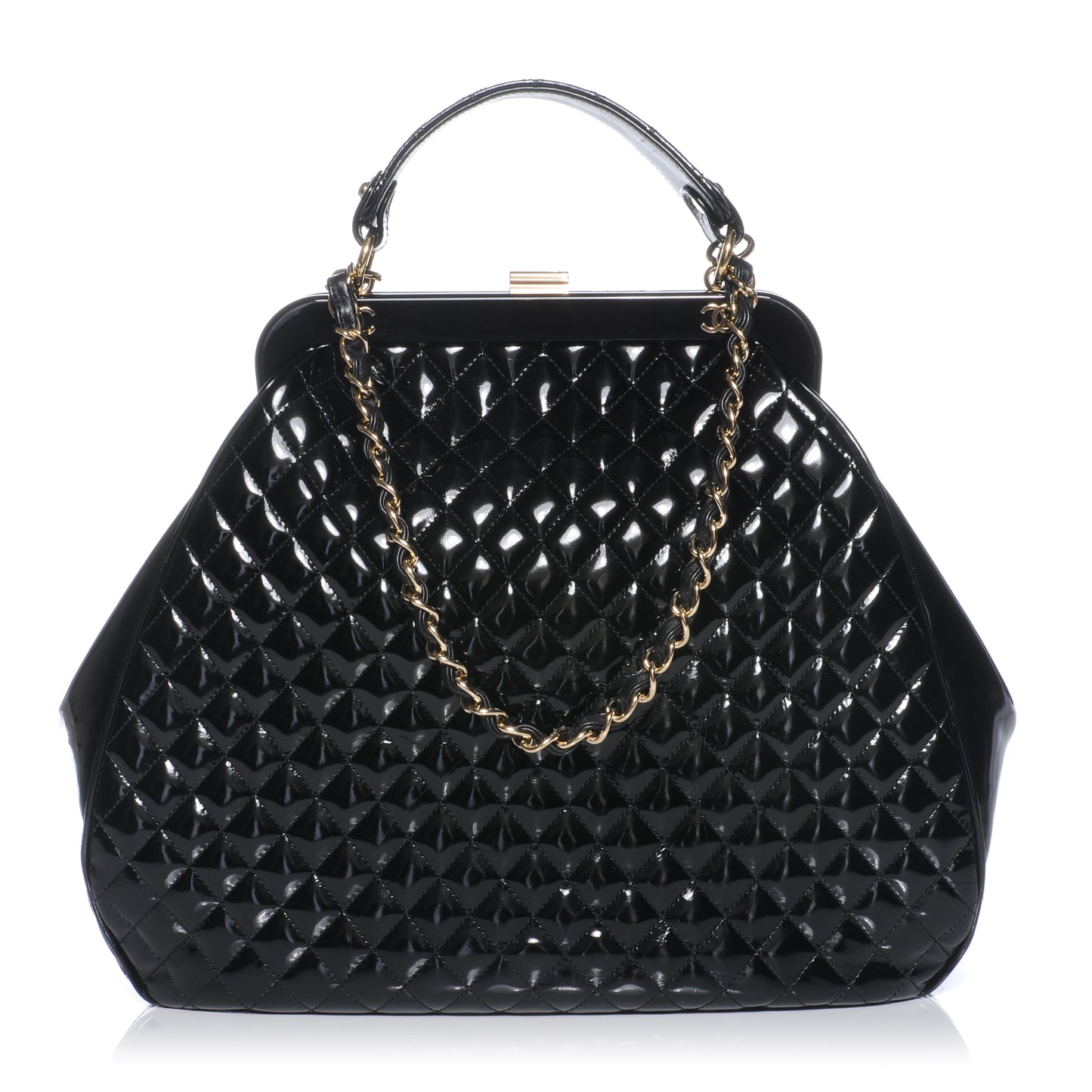 Patent Quilted Mademoiselle Frame Bag Black